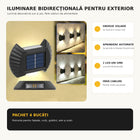 Set 4 Lămpi Solare de Perete Bidirecționale, LED SMD, Aprindere Automată, Lumină Caldă, pentru Exterior
