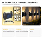 Set 4 Lămpi Solare de Perete Bidirecționale, LED SMD, Aprindere Automată, Lumină Caldă, pentru Exterior