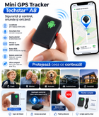 Mini Tracker GSM/LBS Techstar A8 cu Localizare, Microfon, Alerta Vocala, Buton SOS, SIM GSM, Baterie 500mAh, Negru