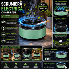 Scrumieră Electrică cu Aspirație Fum și Miros, Oprire Automată 5 Minute, Aromaterapie, 2xAA